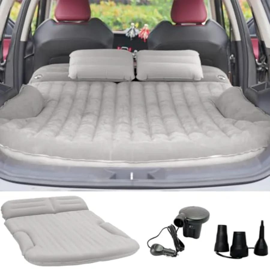 Materasso Gonfiabile per SUV, Ispessito e Floccato su Entrambi i Lati, Letto da Viaggio e Campeggio con 2 Cuscini e Pompa, Cuscino Gonfiabile Mobile Dedicato