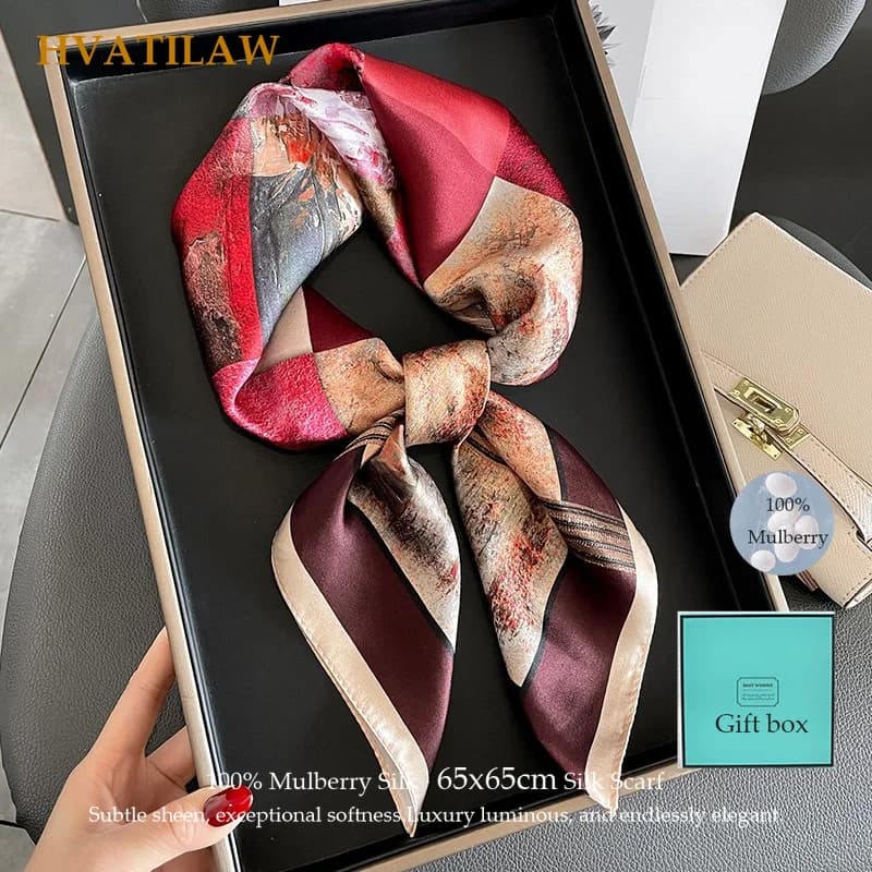 100% Real Silk Square Scarf Women Neck Bandana Scarves Summer Neckerchief Wrist Headkerchief Beach Shawl Wrap Pashmina Gift Box