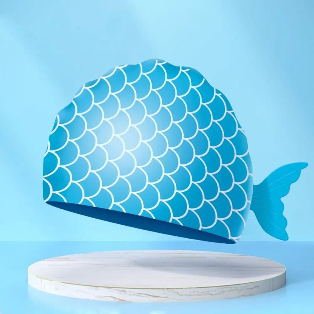 Cute Fish Children Swim Cap Cartoon Waterproof Silicone Swimming Caps Enlarged Ear Protection Swim Hat Boys and Girls