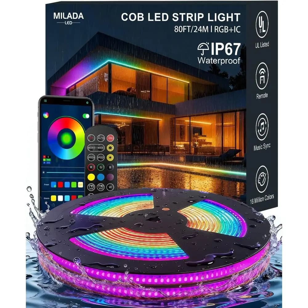 Strisce LED RGB da Esterno 80t/24m, Impermeabili IP67, Nastro Intelligente Cambiacolore con App e Sincronizzazione Musicale per Patio, Piscina e Feste