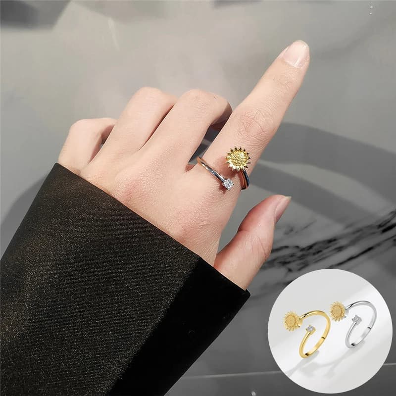 Antistress Ansia Fidget Spinner Classico Anello a margherita Donna Anelli a dito in cristallo aperti che ruotano liberamente Accessori Regali