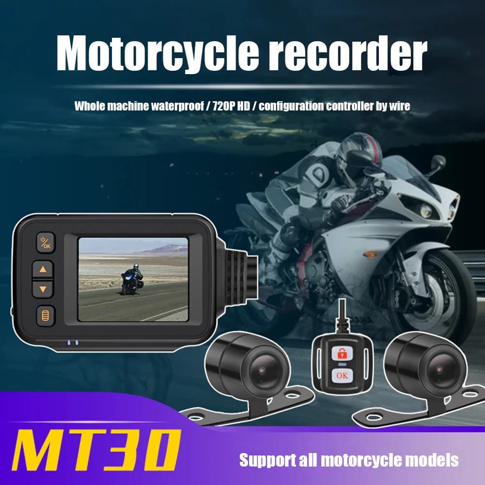 Registratore DVR per Moto HD 1080P Anteriore e Posteriore, Impermeabile IP65, Dash Cam con Monitoraggio Parcheggio e Induzione Dinamica