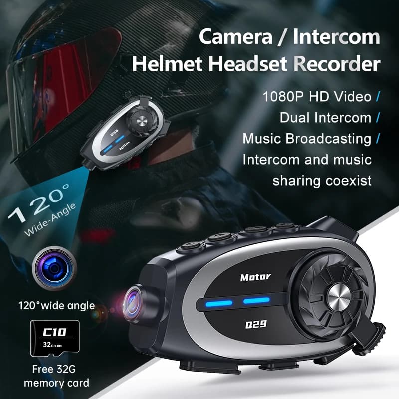 Casco moto Interfono Auricolare BT5.4 1080P Video HD Dashcam Obiettivo grandangolare Fotocamera wireless Registratore moto impermeabile