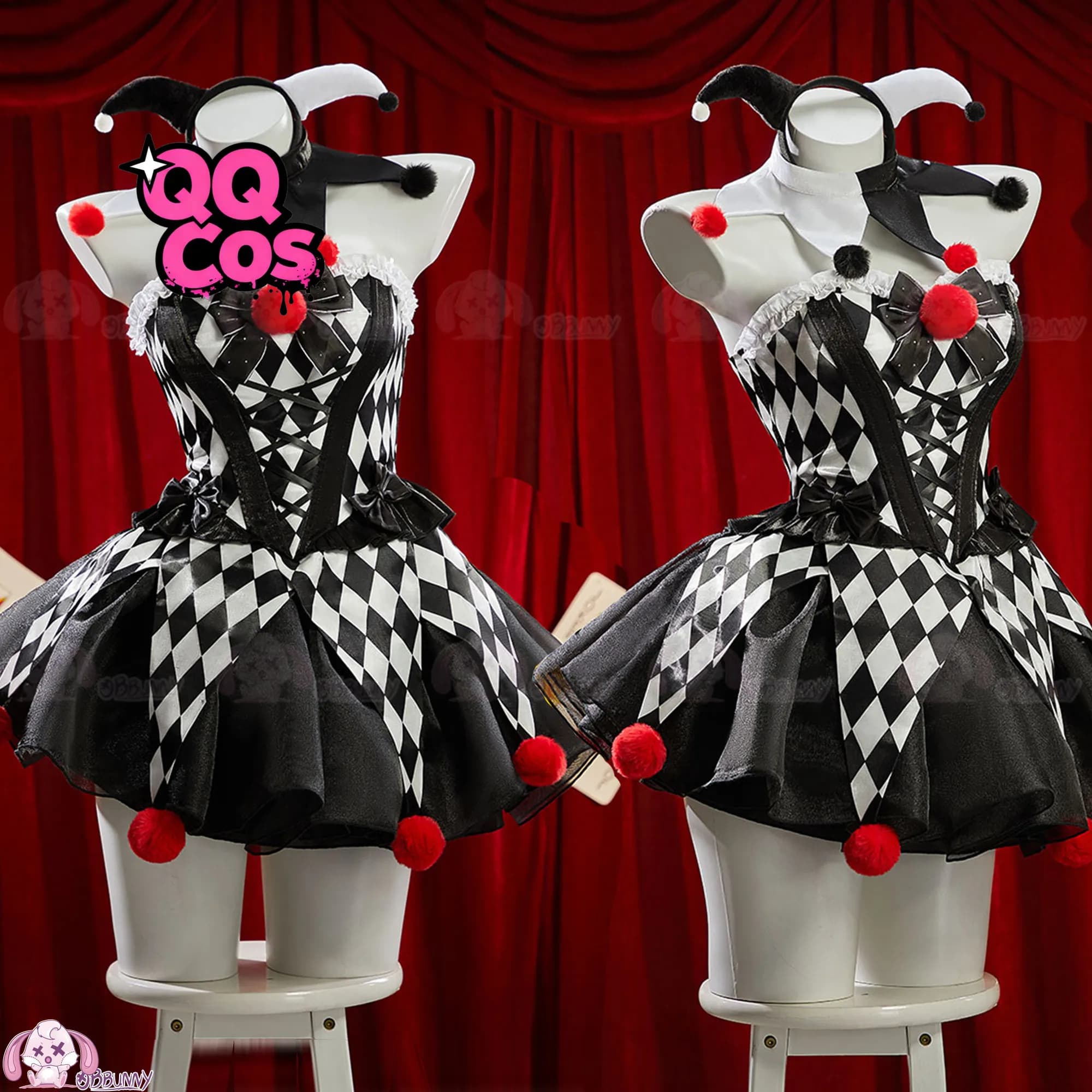 Cosplay Series: Black White Gothic Circus Skirt Clown Cosplay Costume Punk Lolita Mini Cosplay Sweet Costume QQcos
