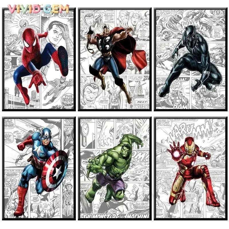 VIVID GEM Avengers Superhero Marvel Spiderman Hulk 5D Diamond Painting Cross Stitch Mosaic Home Decoration Stickers DIY Handma
