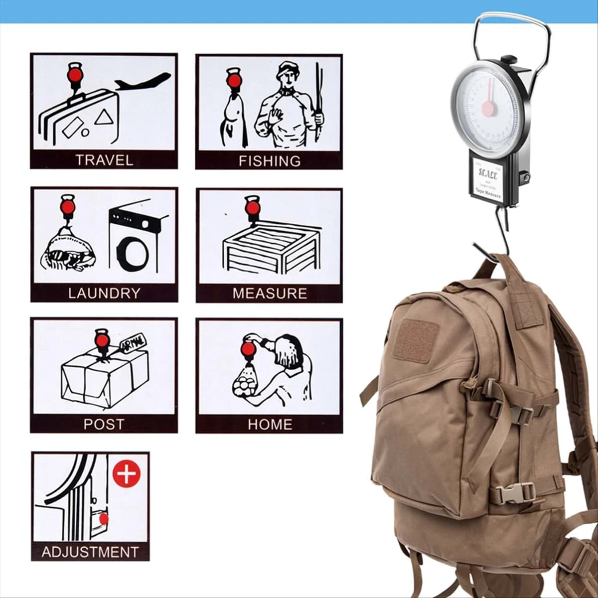 A06K Bilancia da viaggio per bagagli portatile Gancio per valigia sospesa Nastro di misurazione da 22 kg 50 libbre