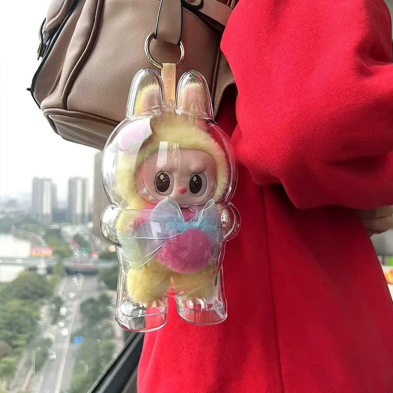 Transparent Protective Case for Labubu Fall in Wild, Plush Doll Exhibition Bag, No Doll, Portable Box to Organize Cables