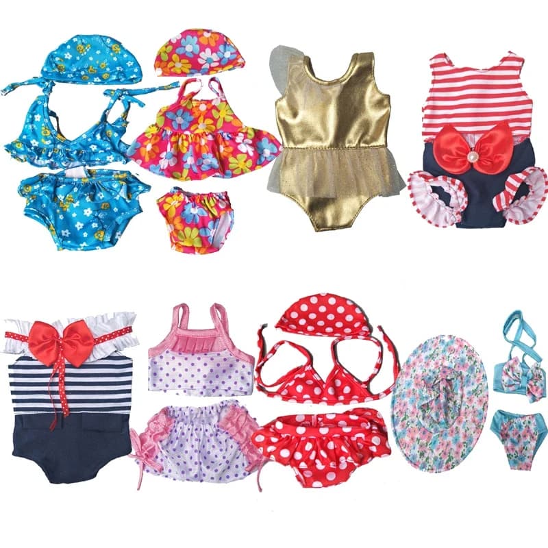 Summer set for 18 inch doll bikini + headphone, summer swimsuit with hat, also suitable for 43 cm doll dresses