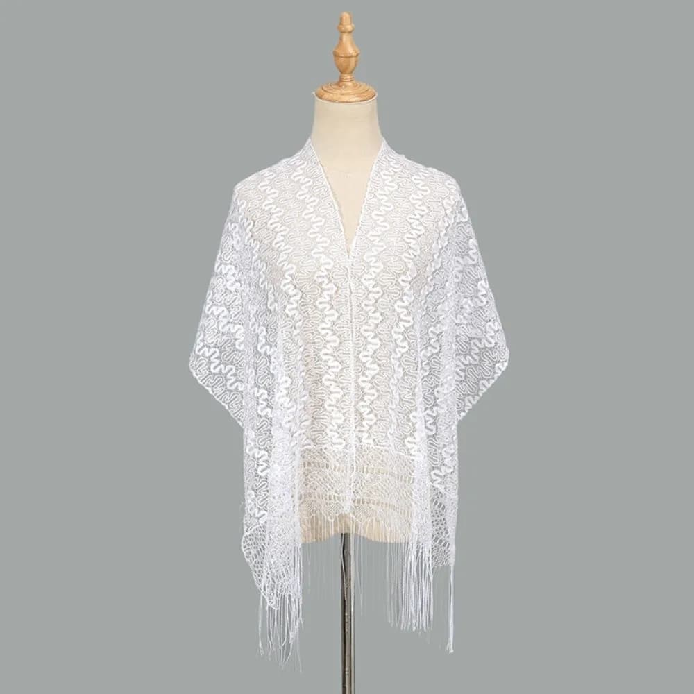 Sciarpa Lunga Elegante in Tulle Stile Etnico da Donna, Sciarpa in Pizzo Traforato a Righe per Serate e Feste