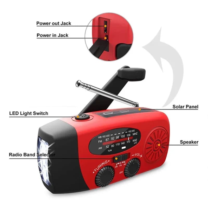 2025 Hand crank dynamo powered AM/FM/NOAA Emergency Rescue Radio LED Flashlight Power Bank Emergency Power