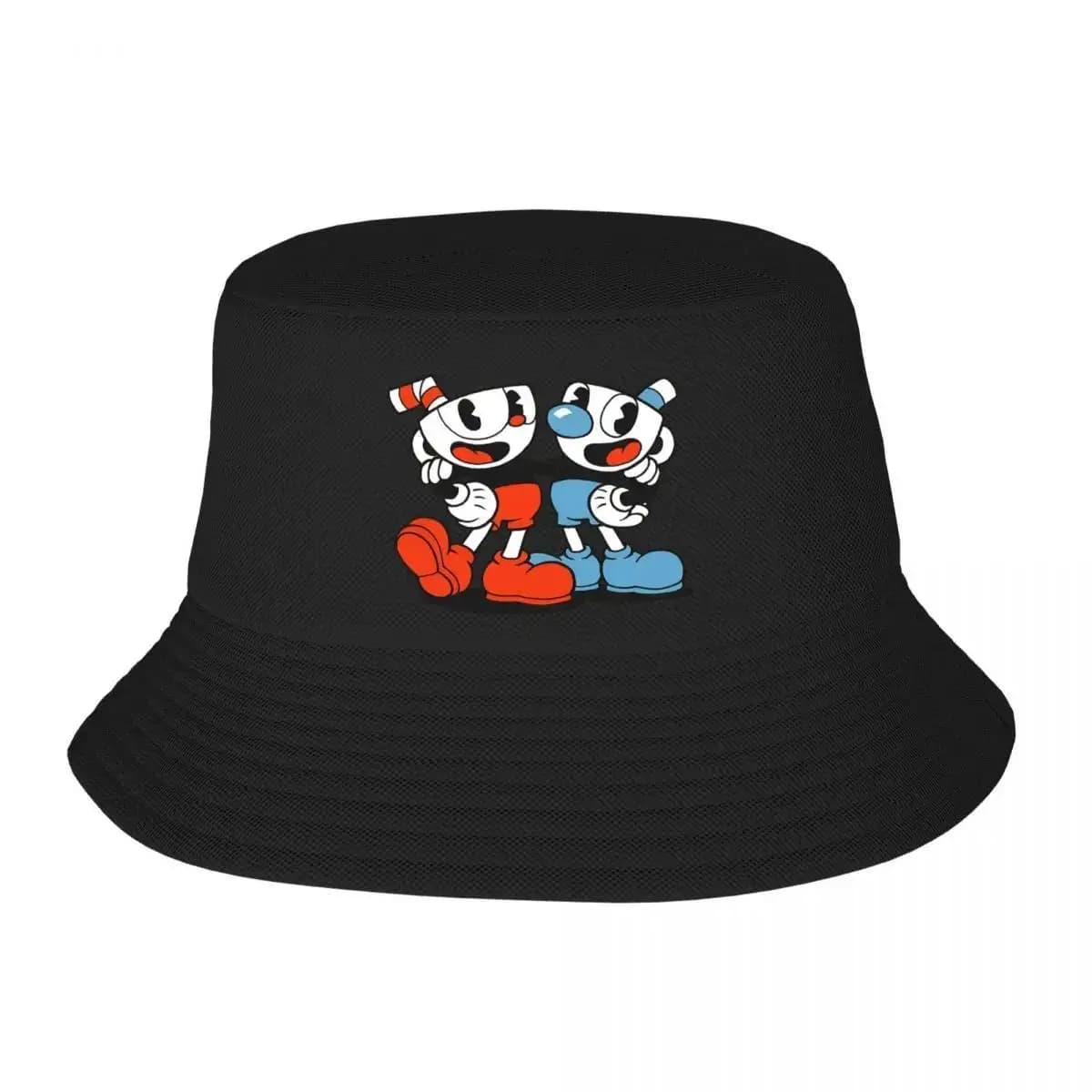 2025 Nuovo gioco caldo personalizzato Cartoon Cuphead Mugman Beach Cappello da pescatore Uomo Donna Berretto da pescatore estivo unisex