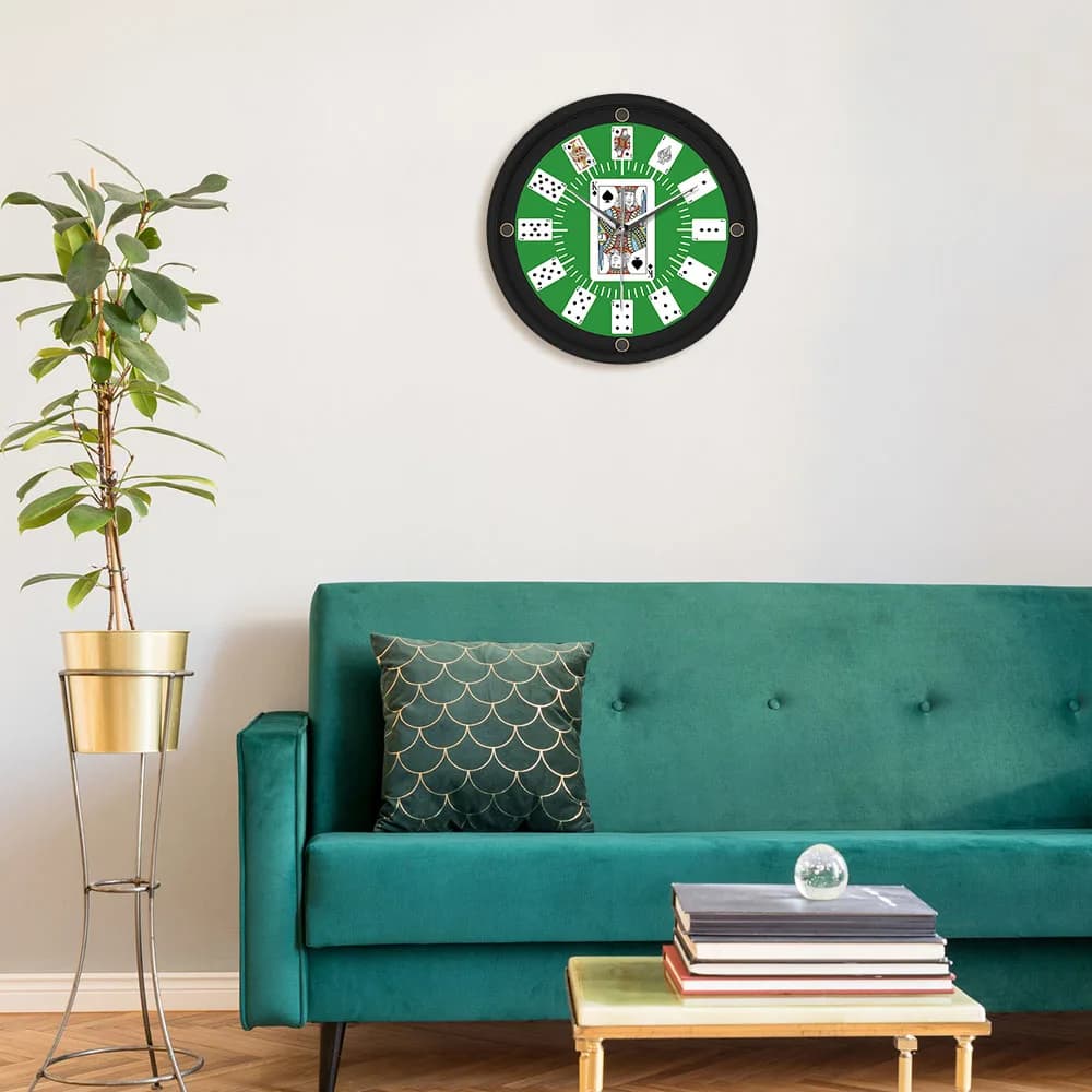 Orologio da Parete a Tema Carte da Gioco Verde con Asso del Tempo per Sala Giochi e Man Cave - Orologio da Parete Verde a Tema Gioco di Carte Re delle Picche