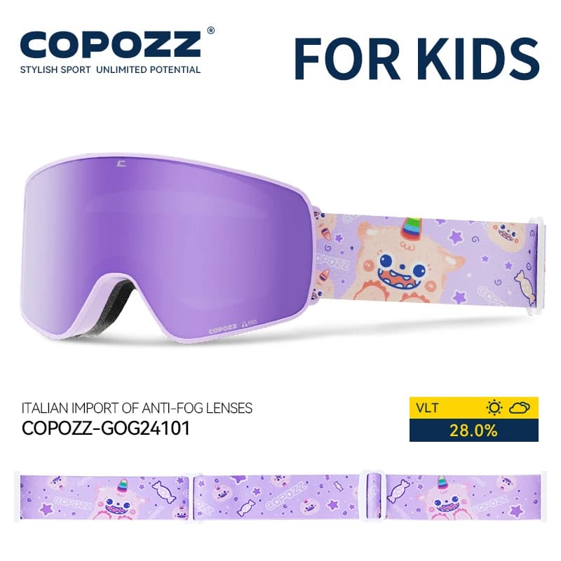 COPOZZ Occhiali da sci magnetici per bambini per bambini UV400 Maschera antiappannamento Occhiali Ragazze Ragazzi Occhiali da snowboard con cinghie personalizzate