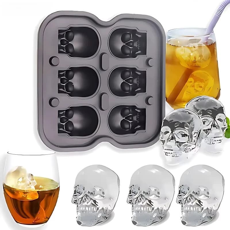 Stampo in silicone a 6 cavità a forma di teschio per ghiaccio, ideale per Halloween, cocktail, whisky, caramelle, gelatine, perfetto per feste e bar domestici