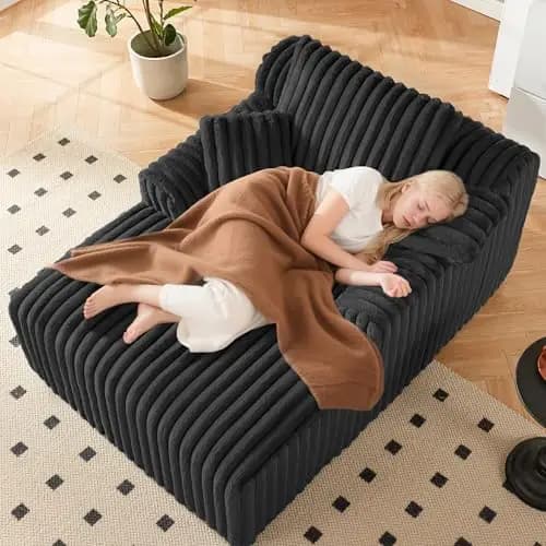 63" Oversized Chaise Lounge Chair Indoor, Boneless Couch Chair with 3 Pillows, Comfy Reading Chair with Wide Arms, No