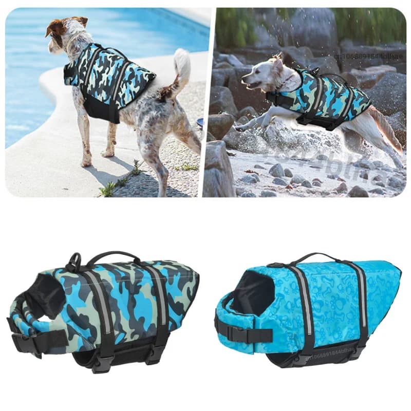 Giubbotto di salvataggio per cani regolabile con manico di salvataggio Gilet di salvataggio di sicurezza sportiva Abbigliamento per cani Costume da bagno galleggiante per cuccioli per tutti i cani da compagnia