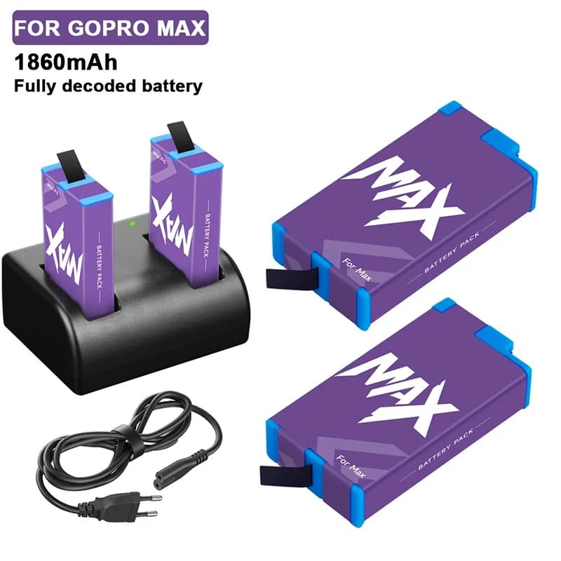 PALO 1860mAh Batteria per fotocamera per Gopro Max con caricabatteria a doppio slot per Gopro Max 360 Action Camera Batterie Accessori