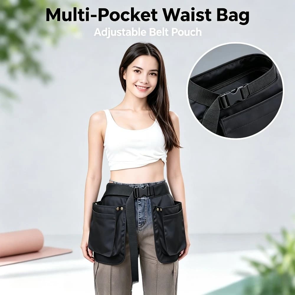 Outdoor Multifunction Waist Bag Multi Pocket Zipper Belt Pack Breathable Hip Pouch Travel Running Hiking Storage Accessories