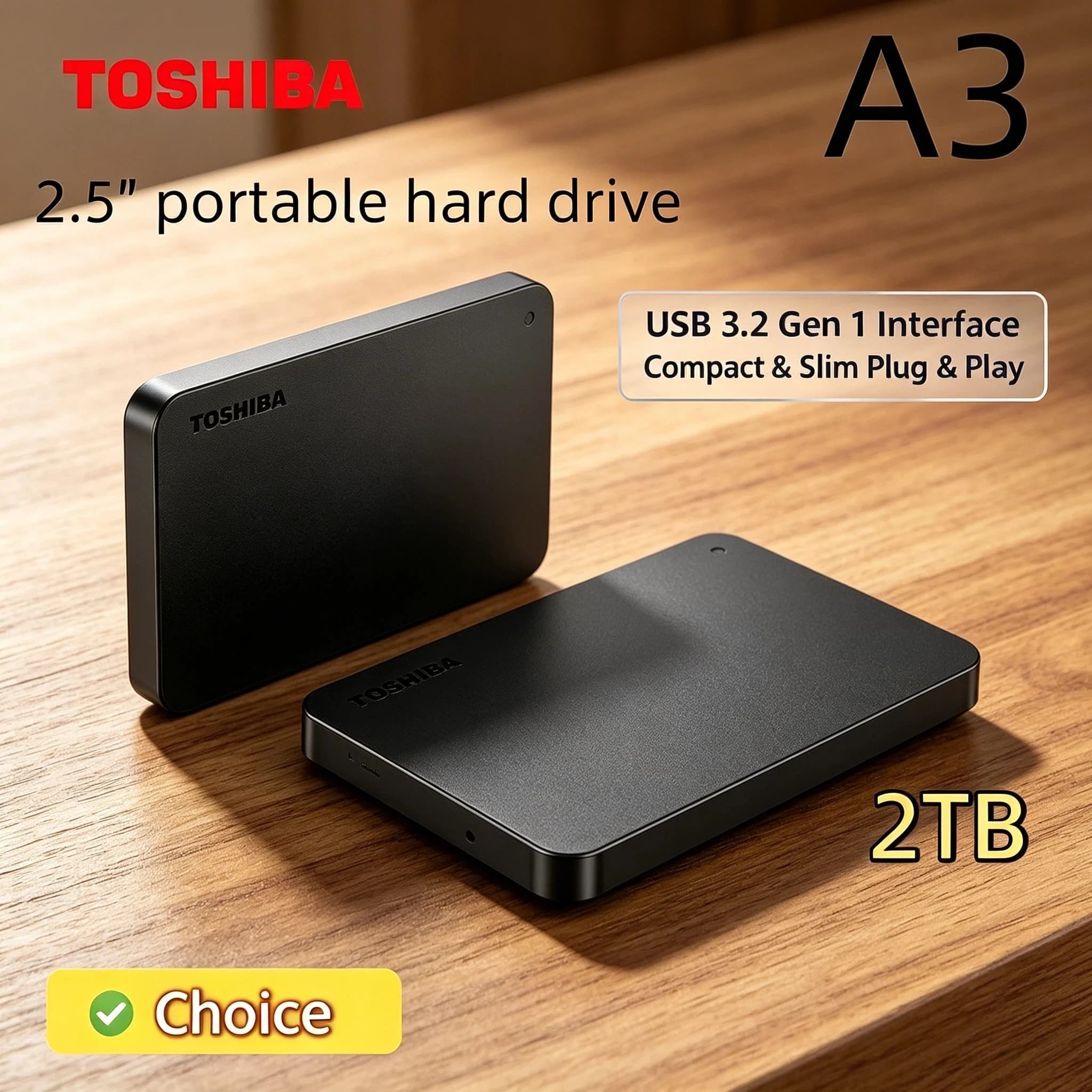 Toshiba A3 HDTB410YK3AA Canvio Basics 500GB 1TB 2TB Portable External Hard Drive USB 3.0 Black for Windows Mac Linux