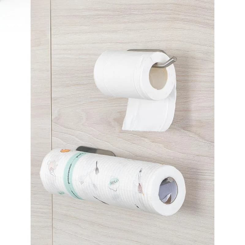 Portarotolo da parete in acciaio inossidabile, porta salviette da cucina, nessuna perforazione richiesta, organizer per bagno