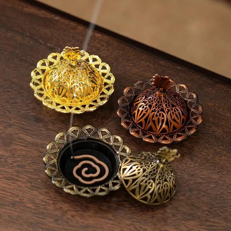 【S】Mini Retro Copper Hollow Out Incense Stick Burner Holder Golden Arab Burner Catcher Home Decoration Sandalwood Censer