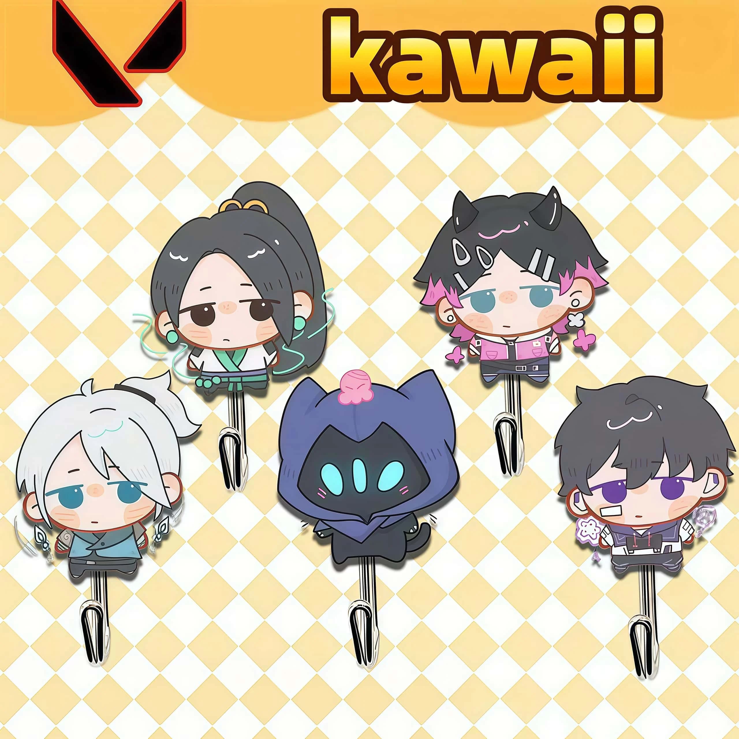 Cute Valorant Anime Character Self Adhesive Hooks, Kawaii Game Agent Wall Hook for Bathroom Kitchen Door Bag Hanging Decor