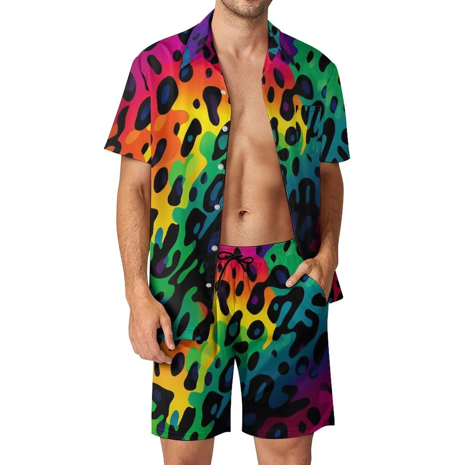 Summer Irregular Geometric 3D Print Men Shirt Sets Fashion Short Sleeve Shirt Beach Shorts Streetwear Hawaiian Suits Clothes
