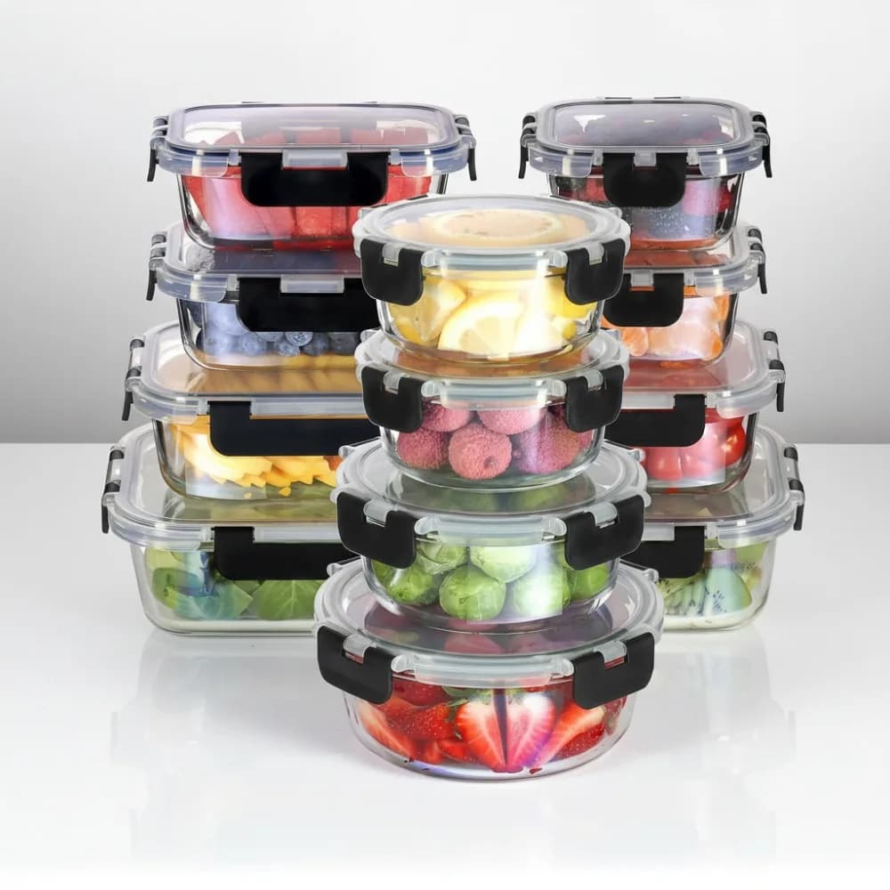 Set di contenitori per alimenti in vetro da 12 pezzi, preparazione ai pasti sicura per congelatore ermetico per l'organizzazione della cucina del pranzo