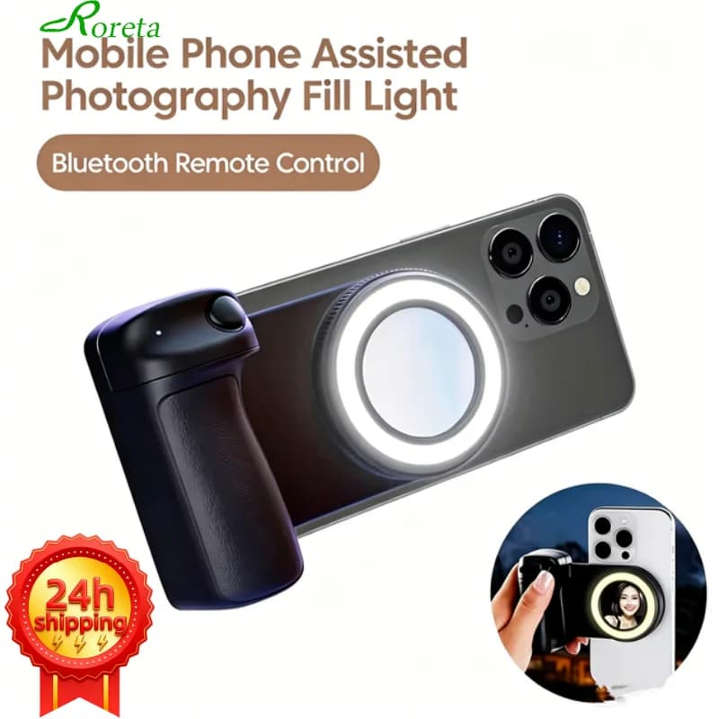 Roreta Magnetic Phone Camera Shoot Hand Grip Phone Holder Shooting Aid Remote Control Handle for SmartPhone iPhone Android