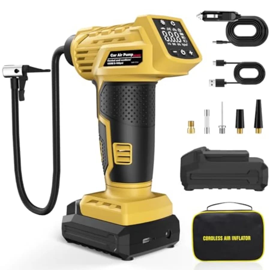 Compressore d'aria portatile per gonfiaggio pneumatici 160PSI con ampio display e manometro digitale ricaricabile