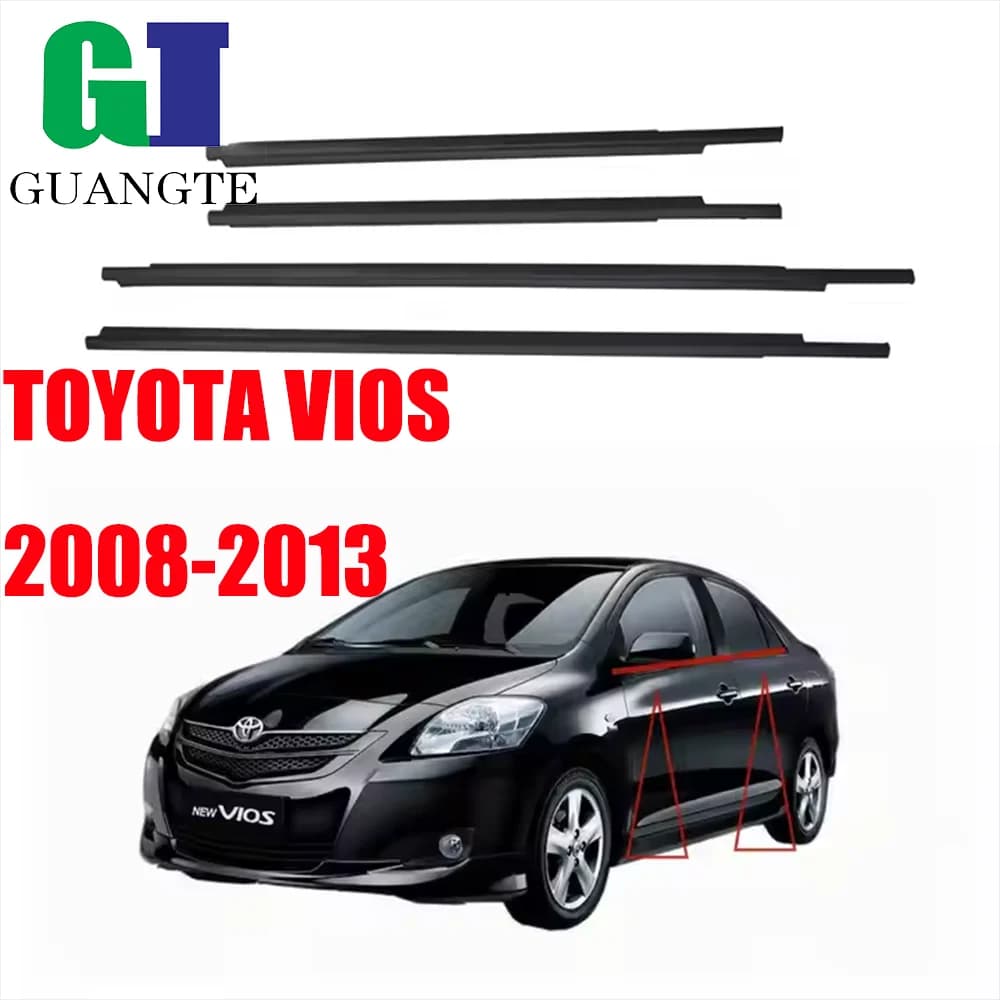 Guarnizione in gomma per auto Cintura di tenuta per modanatura per finestre in vetro nero compatibile con Toyota Vios 2008-2013 68160-0D090 68180-0D090