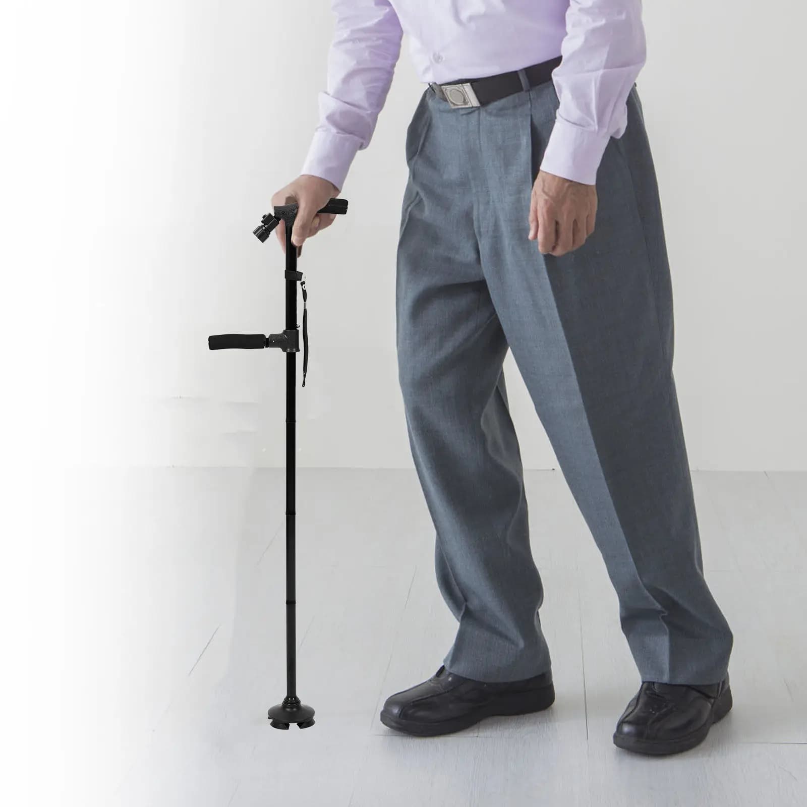 Ergonomic Folding Walking Stick LED Illuminated Adjustable Non-Slip Trekking Pole for Seniors Hiking Mountaineering Outdoor