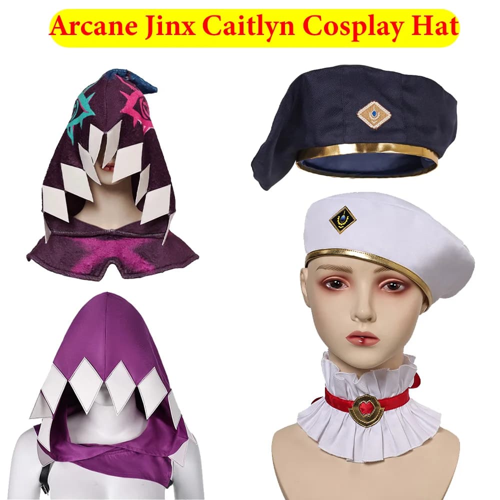 Coating Jinx Caitlyn Arcane Cosplay Hat Game Berretto Copricapi Women's Copricapo Dresses Halloween Carnival Hat Costume Accessories