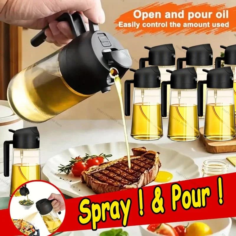 Dispenser di olio multifunzionale Versare e spruzzare Facile pulizia Spruzzatore di oli domestici riutilizzabile Bottiglia di olio a doppio uso Friggitrice ad aria Spazzola per olio