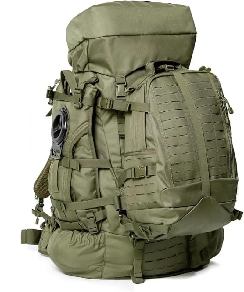 Akmax Large tactical backpack with detachable assault package, hydration system, padded straps and waist belt, metal structure