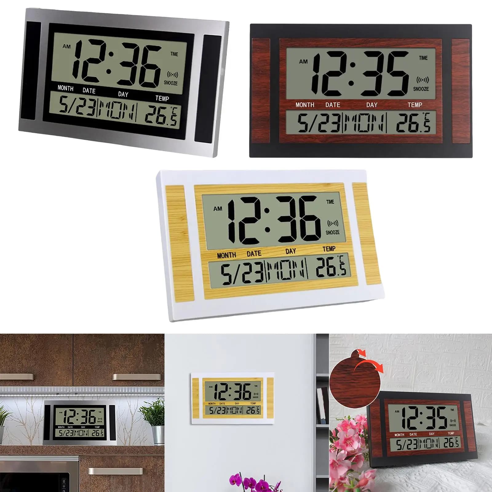 Orologi da parete moderni Funzione snooze Display LCD a batteria Comodino