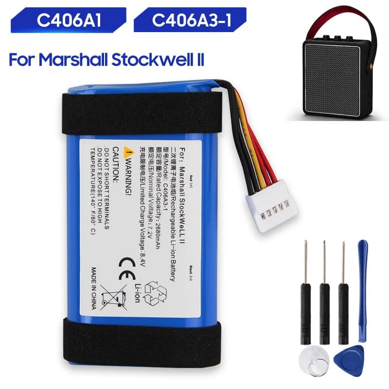 Batteria di ricambio C406A1 C406A3-1 per altoparlante Bluetooth esterno Marshall Stockwell II 2600mAh