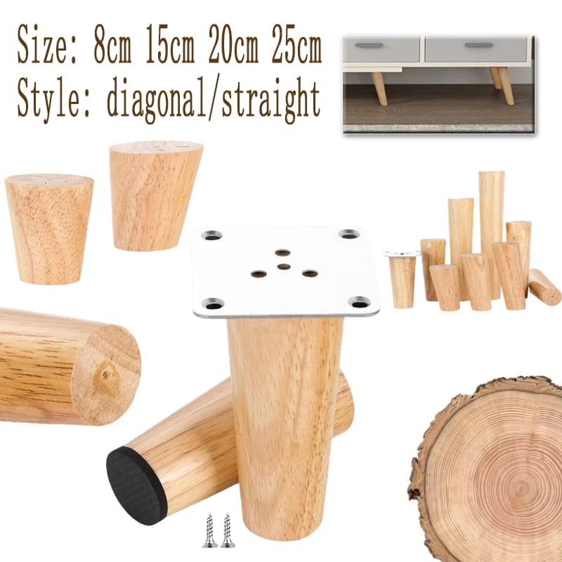Piedini per mobili in legno da 4 pezzi, design obliquo e dritto, gambe antiscivolo durevoli per la sostituzione di sedie, tavoli, divani e armadietti