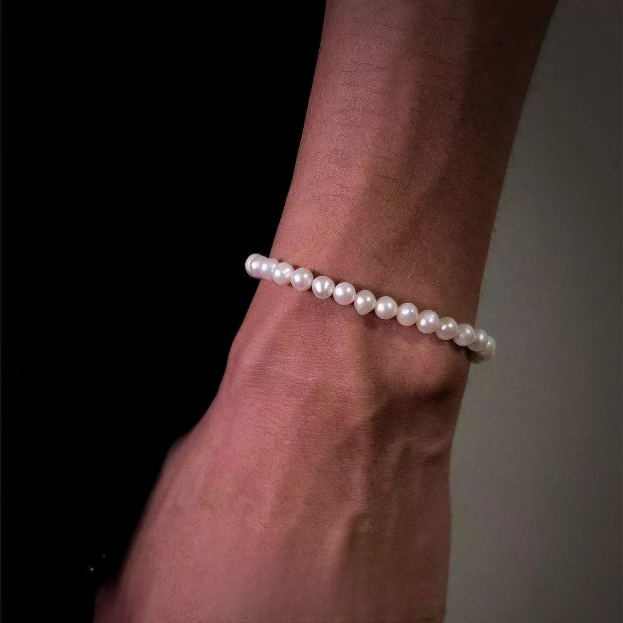 Bracciale Semplice con Perle Imitate, Vintage, da Uomo, con Perline Bianche in Acrilico, Gioielli Hip Hop, Regalo Trendy per Donna
