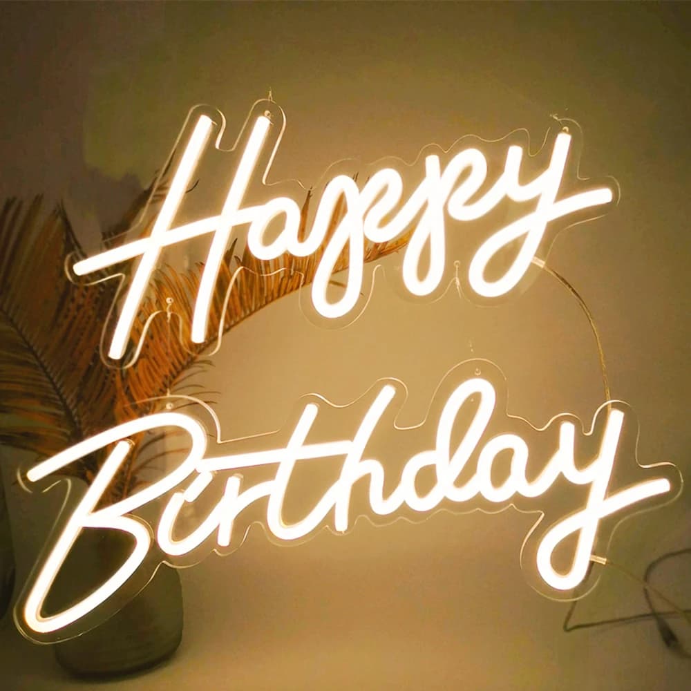 Insegna al neon a LED dimmerabile per buon compleanno 42 cm/51 cm/76 cm con supporto in acrilico trasparente - Insegna da parete con luce al neon per feste per celebrazioni
