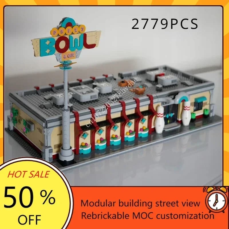 2779PCS Retro Bowling Alley MOC-910013 vista stradale creativa Architettura Educazione Assemblaggio Puzzle Bambini compleanno Giocattoli Regalo