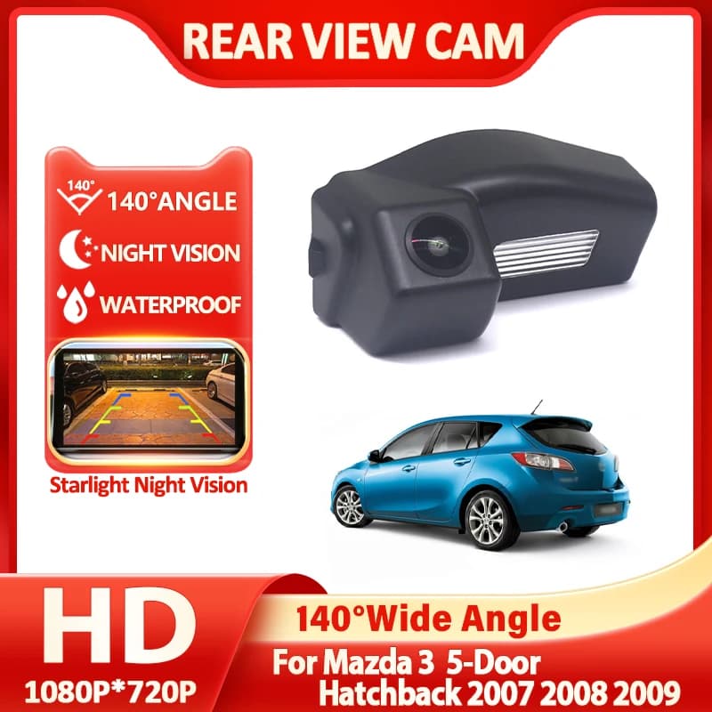 Telecamera posteriore per veicoli speciali HD 1080P da 140 gradi per Mazda 3 5 porte Hatchback 2007 2008 2009 Monitor di parcheggio per retrovisione per auto