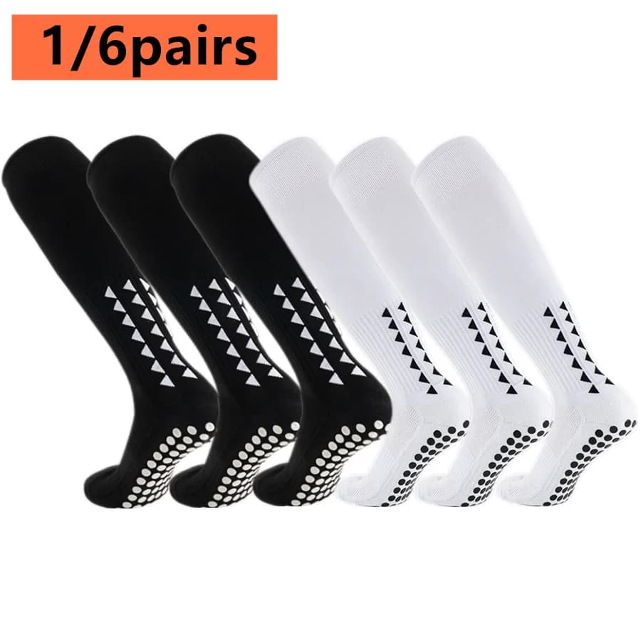 1/6 pairs of non-slip socks with sponge bottom, football sports socks