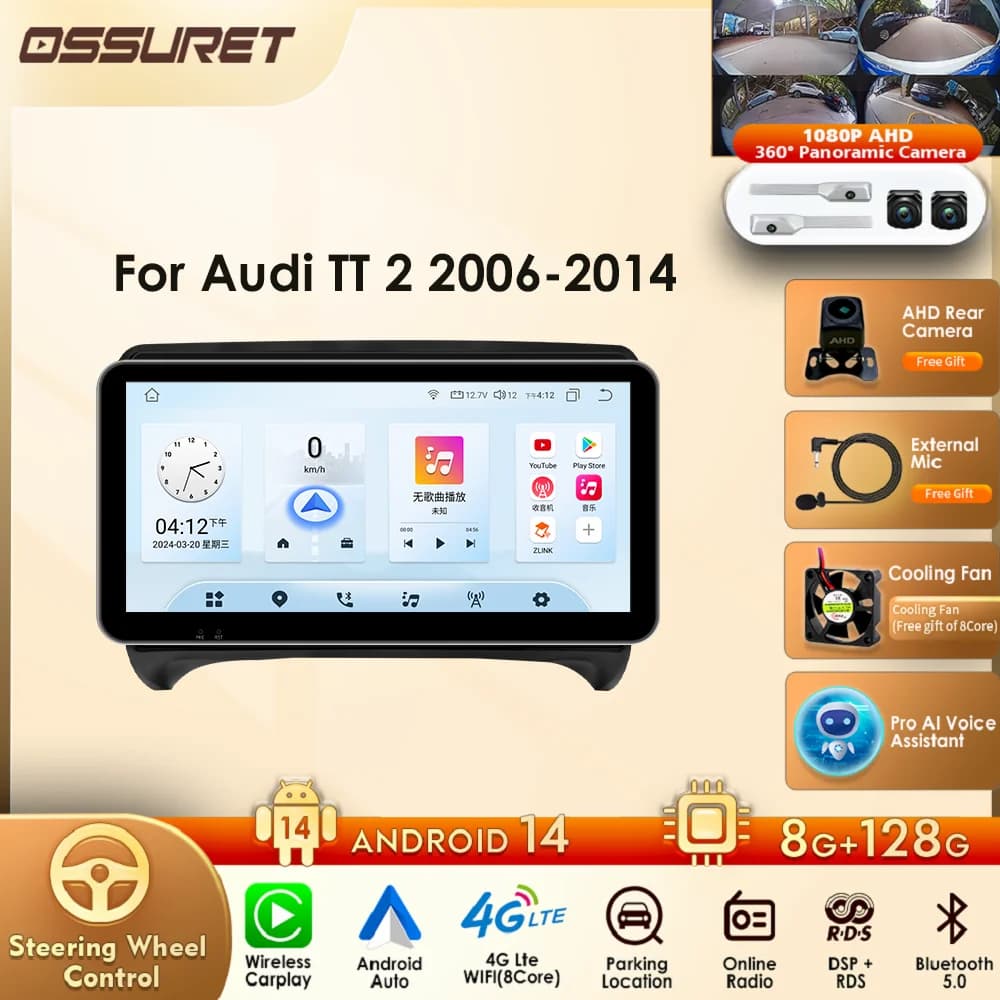 10.33 "per AUDI TT MK2 8J 2006 2007-2014 con radio Supporto multimediale per auto Wireless Carplay Android Auto OBD DAB RDS BT TPMS 4G
