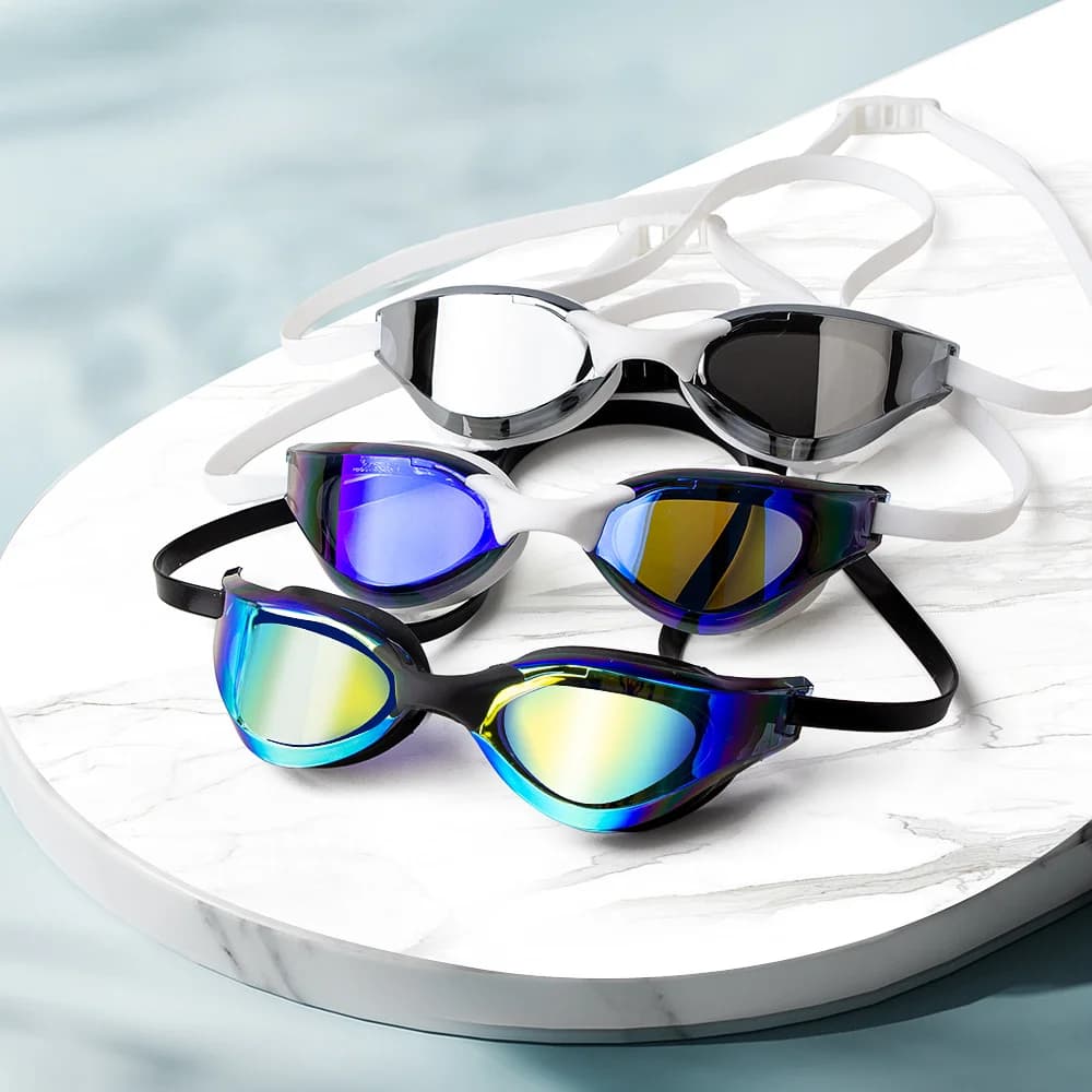 Occhialini da Nuoto Professionali con Lenti a Specchio HD, Antiappannamento, Impermeabili, Protezione UV, per Allenamento e Nuoto per Adulti