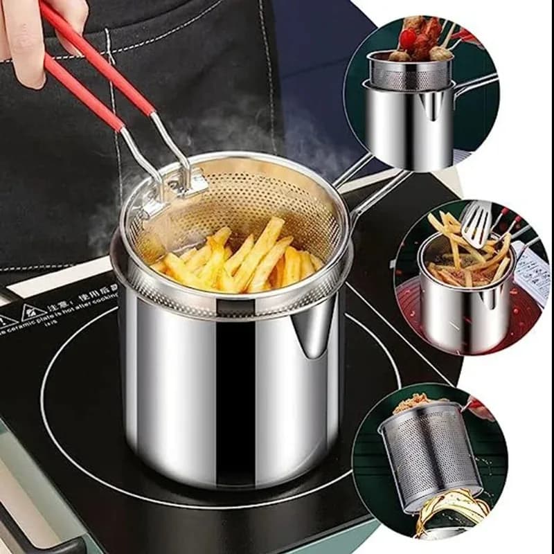 1 Set Cucina Pentola per Frittura Friggitrice da Cucina in Acciaio Inossidabile con Colino Tempura Friggitrice Pollo Pollo Fritto Strumenti di Cottura