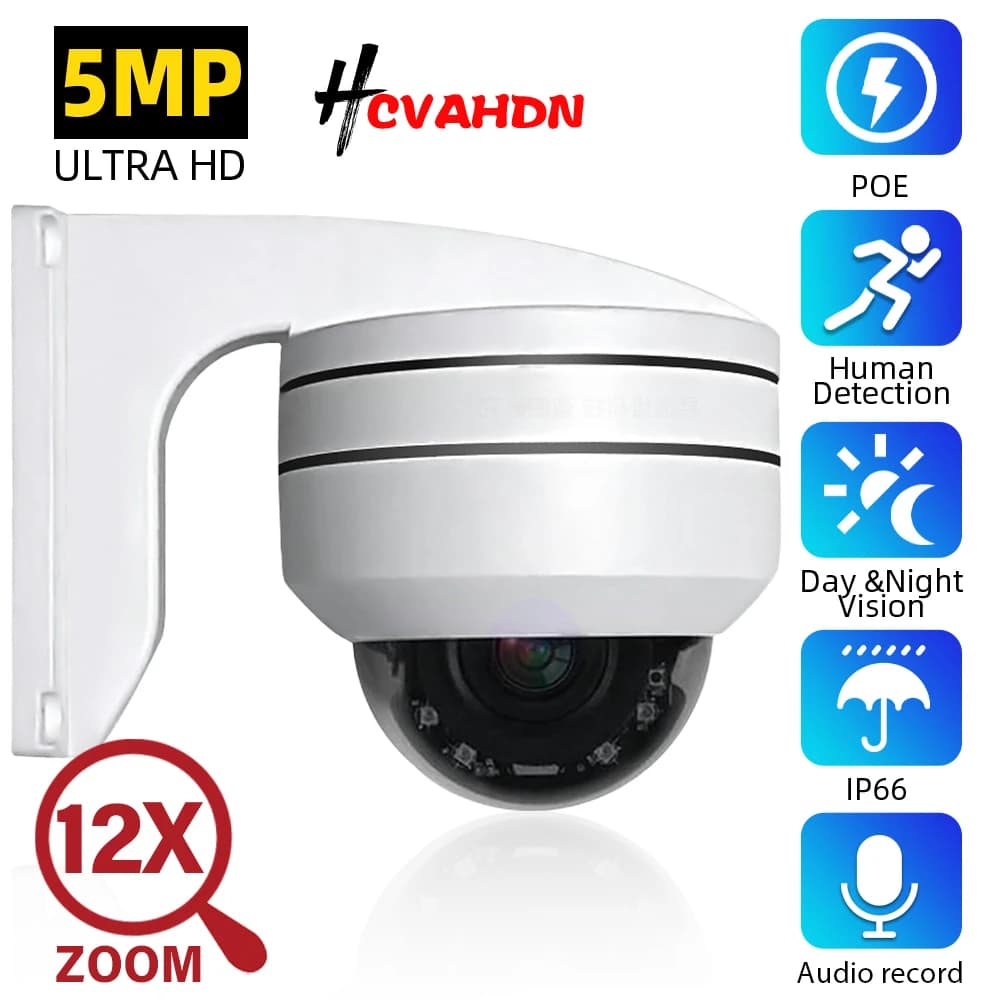 8MP 4K POE PTZ Dome Waterproof Outdoor Security Camera 12X 10X Zoom H.265 Audio Record CCTV CCTV Camera System 5MP