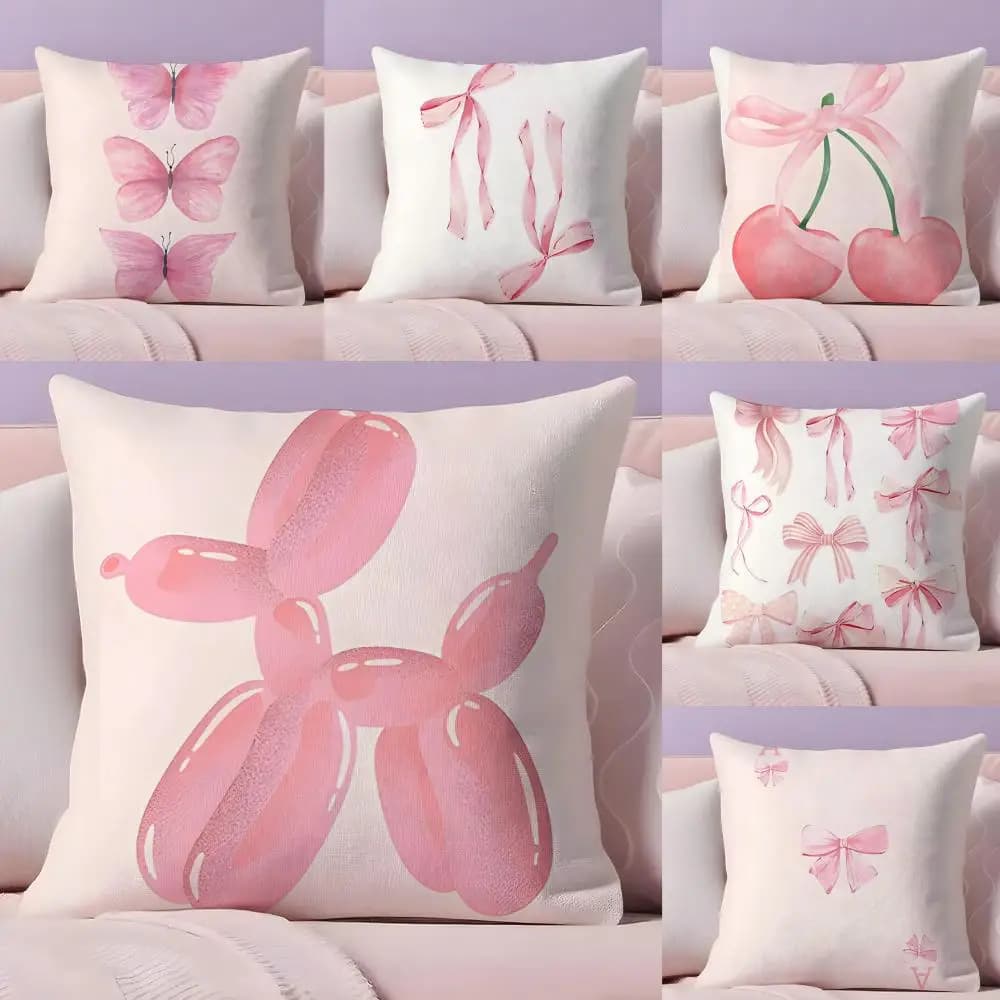 Fodera per cuscino con fiocchi di ciliegio, palloncino, cucciolo, farfalla, tessuto morbido, divano stampato su due lati, caldo inverno, regalo per la casa
