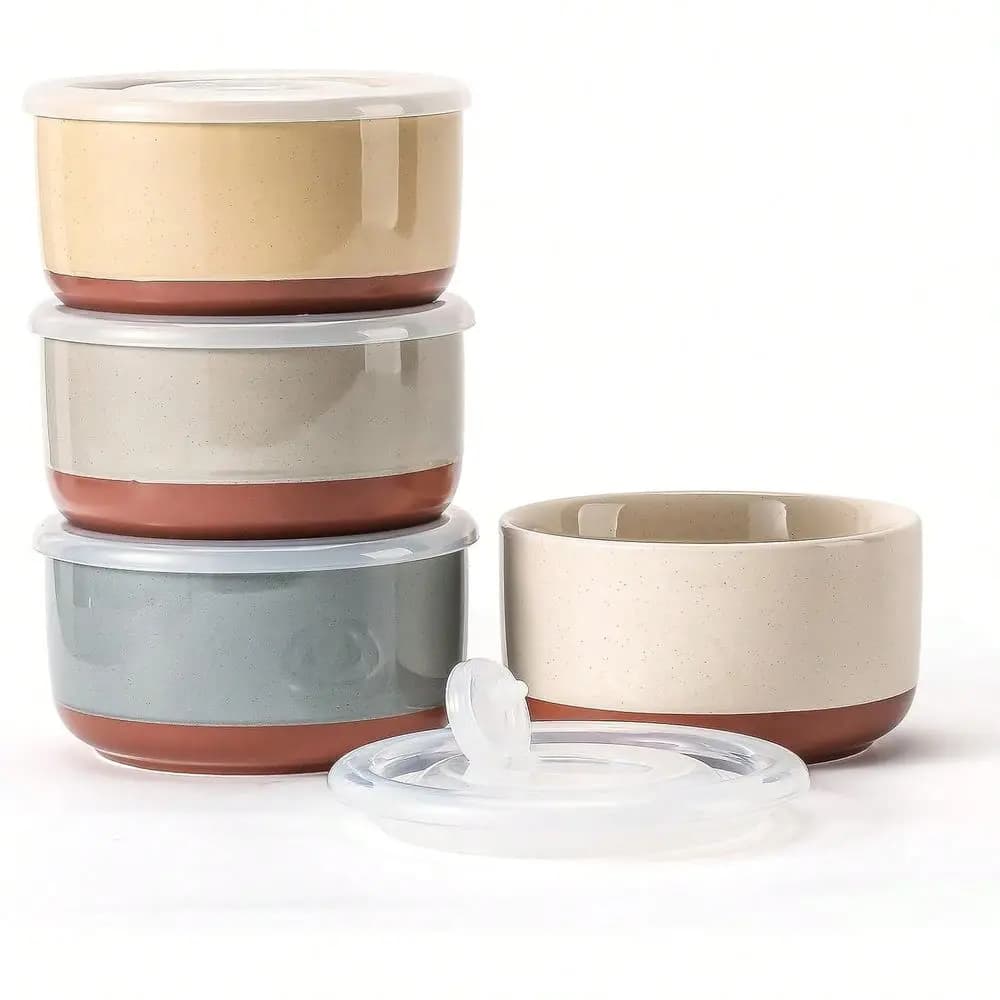 Ciotola con coperchio da 20 oz, contenitori per zuppa in porcellana per microonde, per conservazione alimenti, preparazione pasti, pranzo da lavoro, picnic, set da 4 pezzi da 5 pollici.