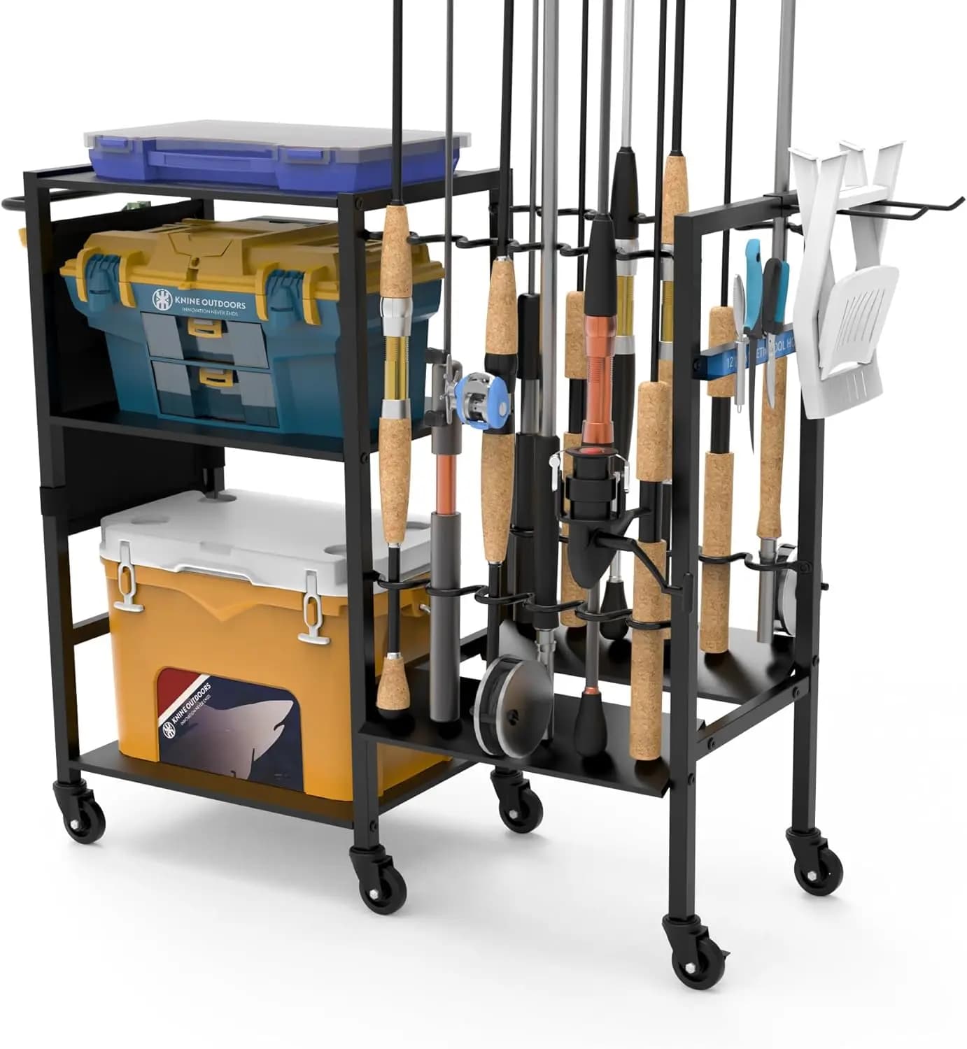 Trolley for Fishing Equipment with 12 Candles and 3 Shelves for Open Fishing Equipment